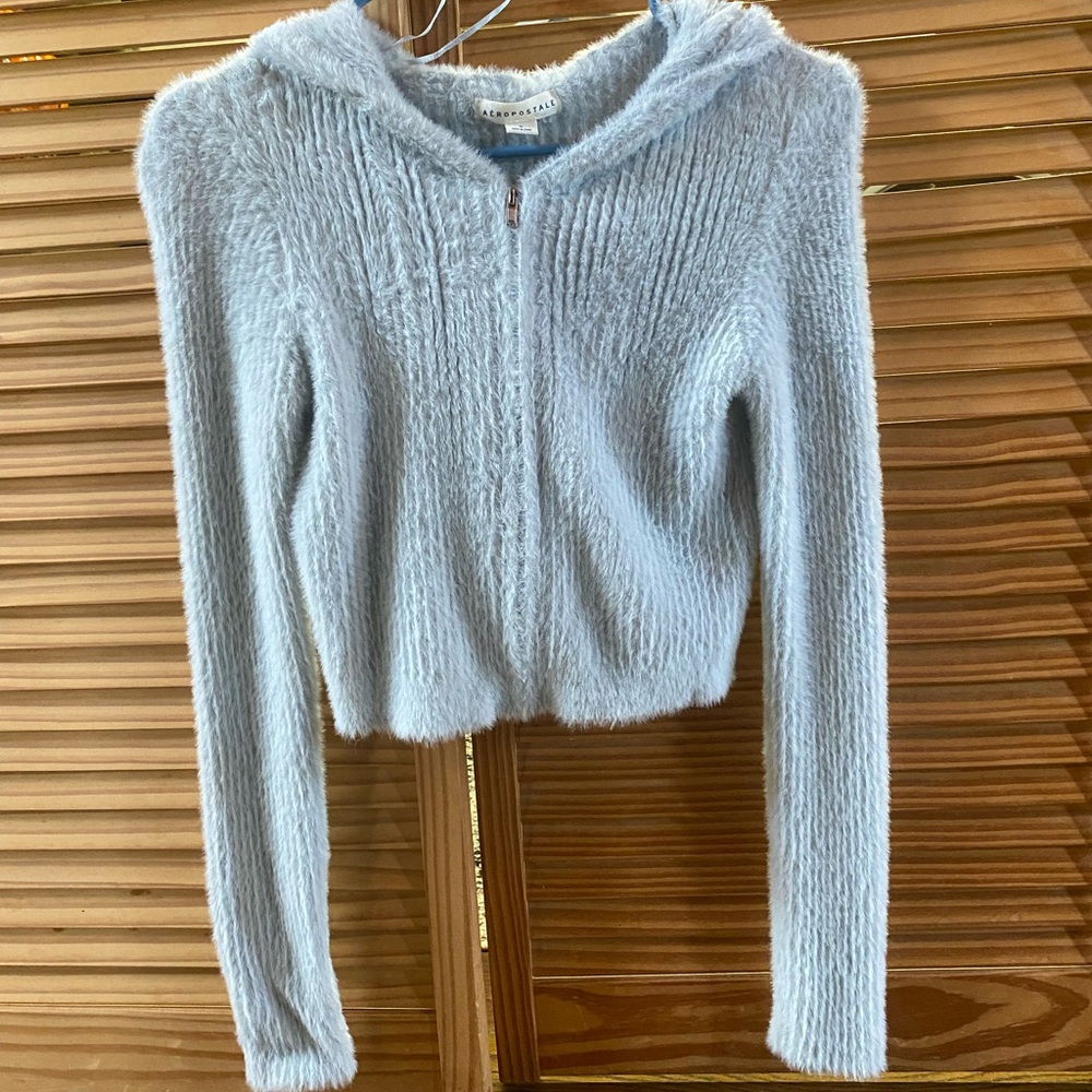 Fuzzy Grey Hooded Sweater
